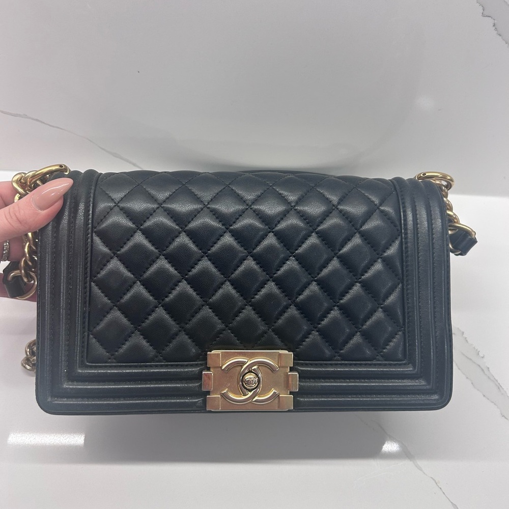 Chanel Old Medium Quilted Le Boy in Black Leather and Gold Hardware